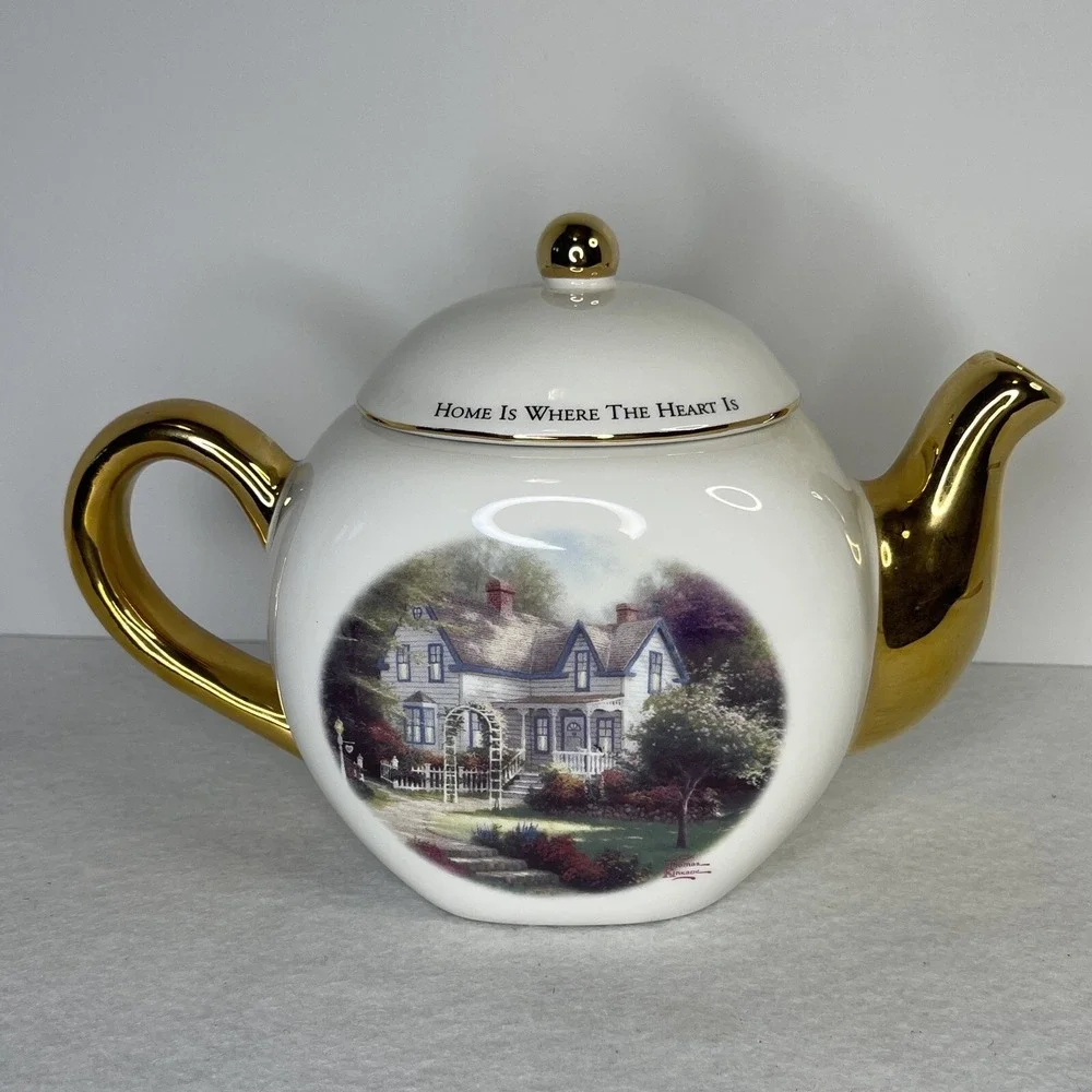 Vintage Thomas Kincade Porcelain Tea Pot Teleflora Gift Home Is‎ Where The Heart